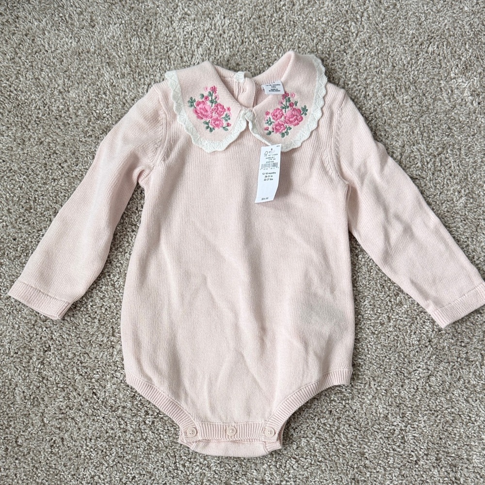 Gap Pink Floral-Collar Knit One-Piece for Kids